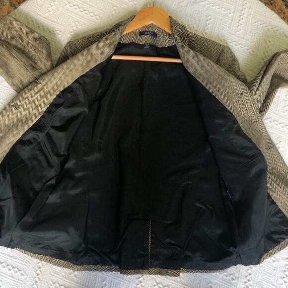 Chaps Herringbone Cotton Blazer Jacket 12 M/L Brown Textured Preppy Heritage - Picture 6 of 10